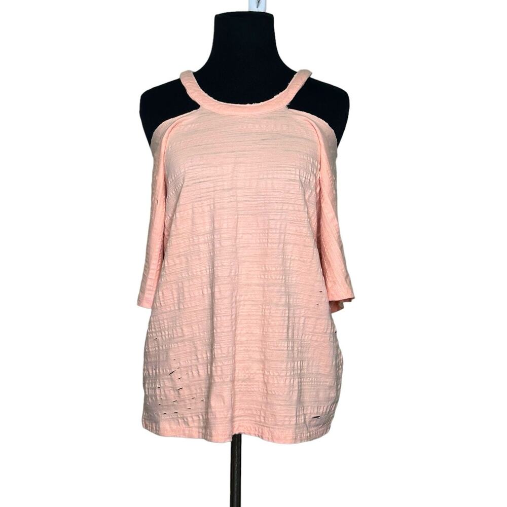 Honey Punch melon pink cut out distressed top size small